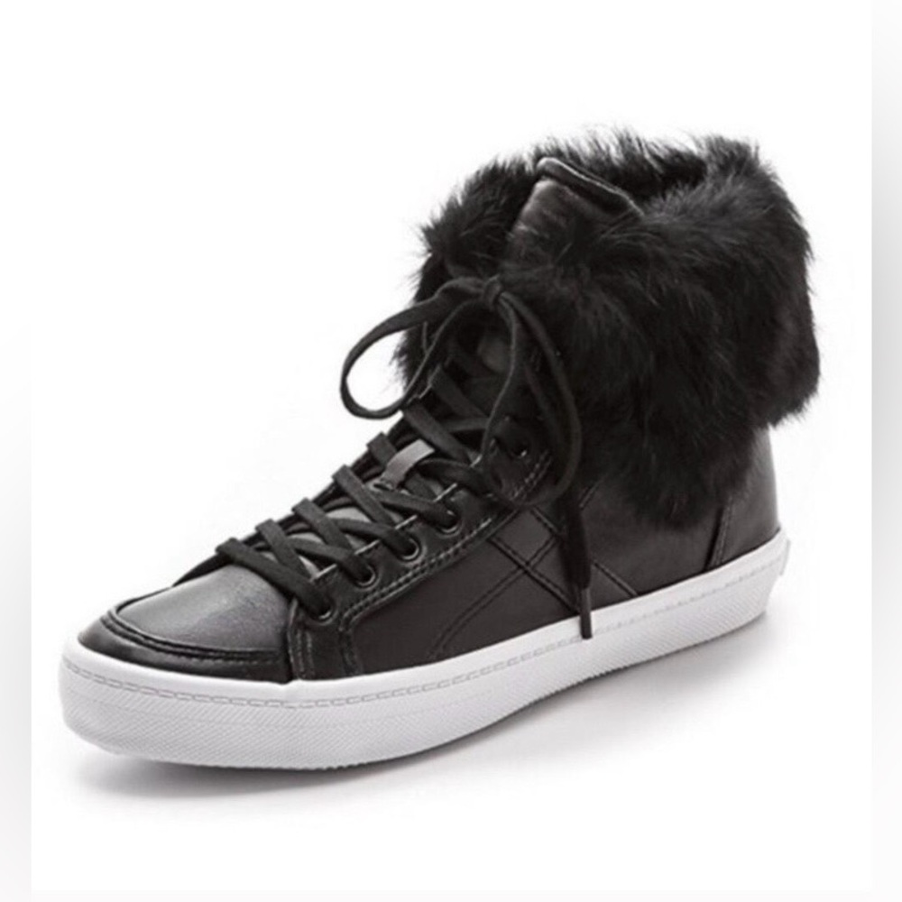 Rebecca Minkoff Sasha Black 
Leather/Rabbit Fur Sneaker
